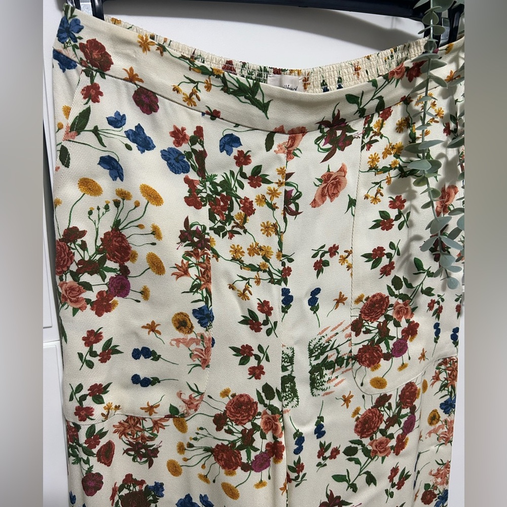Wilfred Wide Leg Pants with Floral Design in Cream and Blue - Picture 2 of 4
